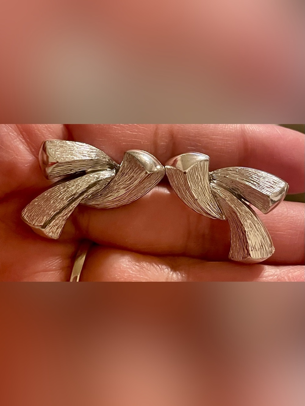 Coro Silver-Tone Textured Ribbon Knot Earrings